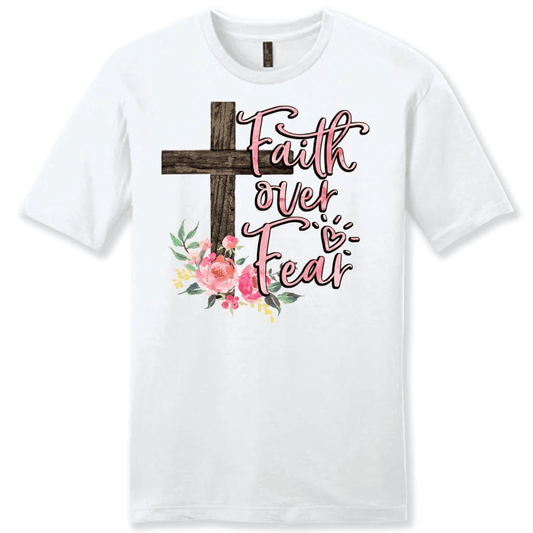 Men's Christian t-shirts: Faith over fear cross with flowers t-shirt