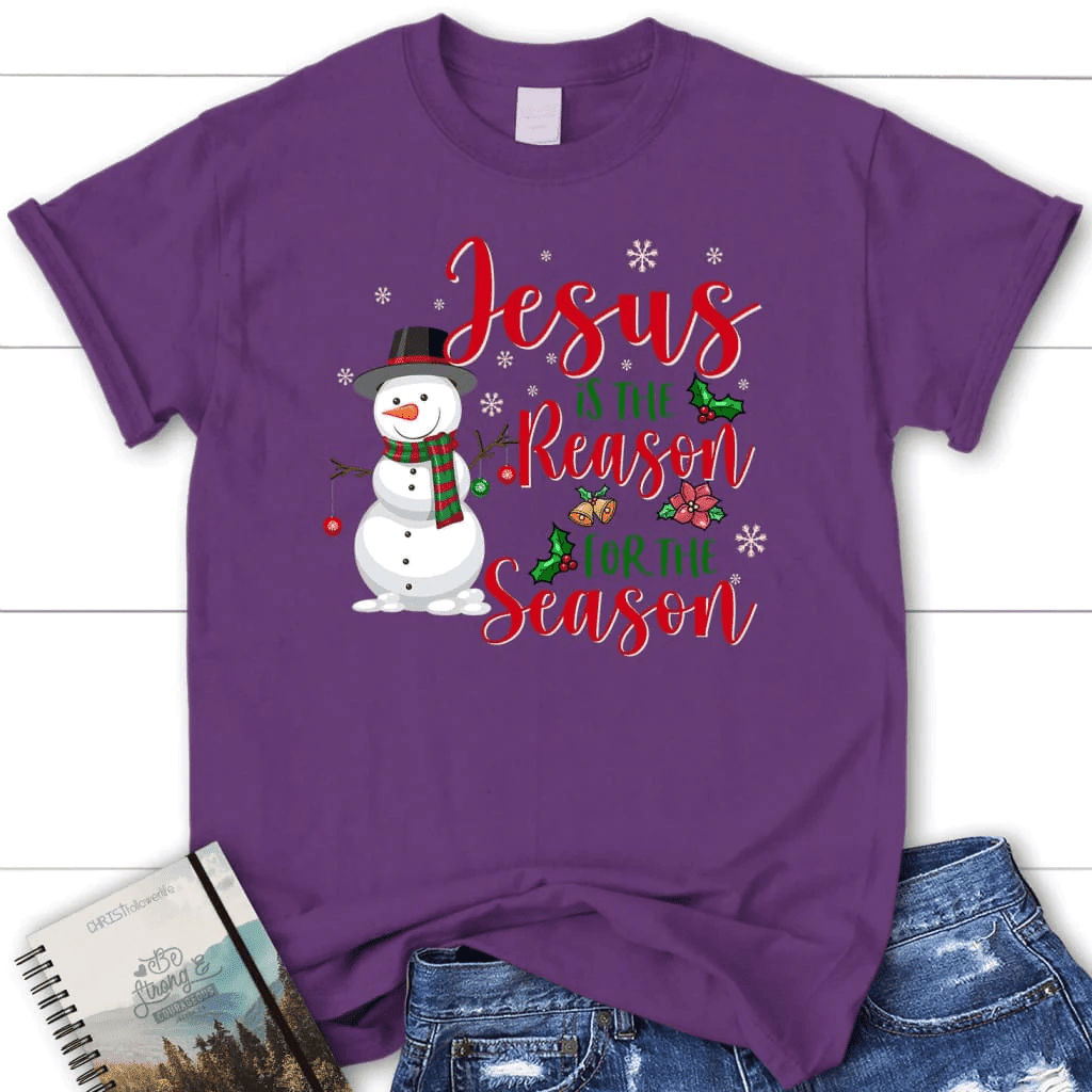 Jesus is the reason for the season Snowman women's t-shirt, Christian Christmas gifts