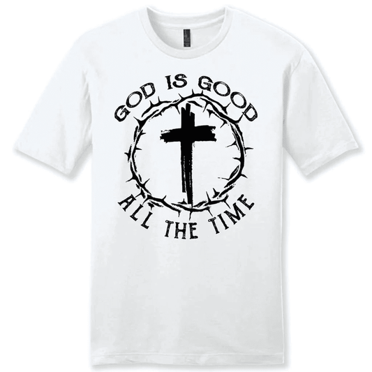 God Is Good All the Time Cross With Crown of Thorns Men's Christian T-shirt