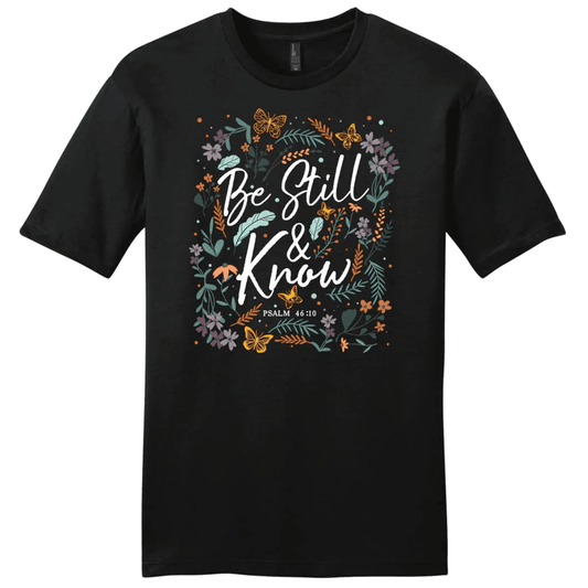 Psalm 46:10 Be still and know, Wildflowers butterflies, Men's t-shirt