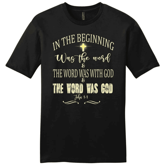 In the beginning was the word John 1:1 Bible verse men's Christian t-shirt