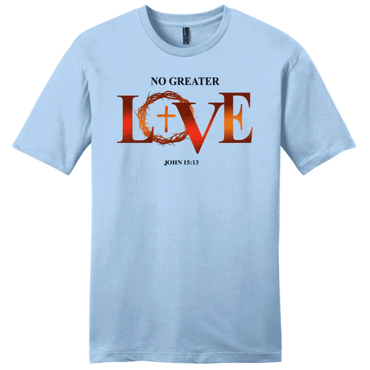 Mens Christian t-shirt: no greater love John 15:13 Bible verse t-shirt