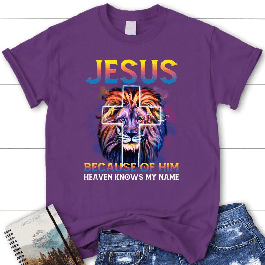 Jesus because of him heaven knows my name women's t-shirt, Jesus shirts
