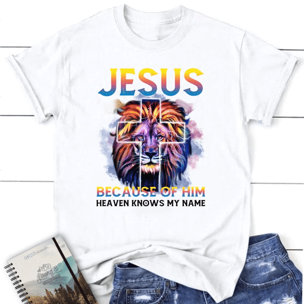 Jesus because of him heaven knows my name women's t-shirt, Jesus shirts