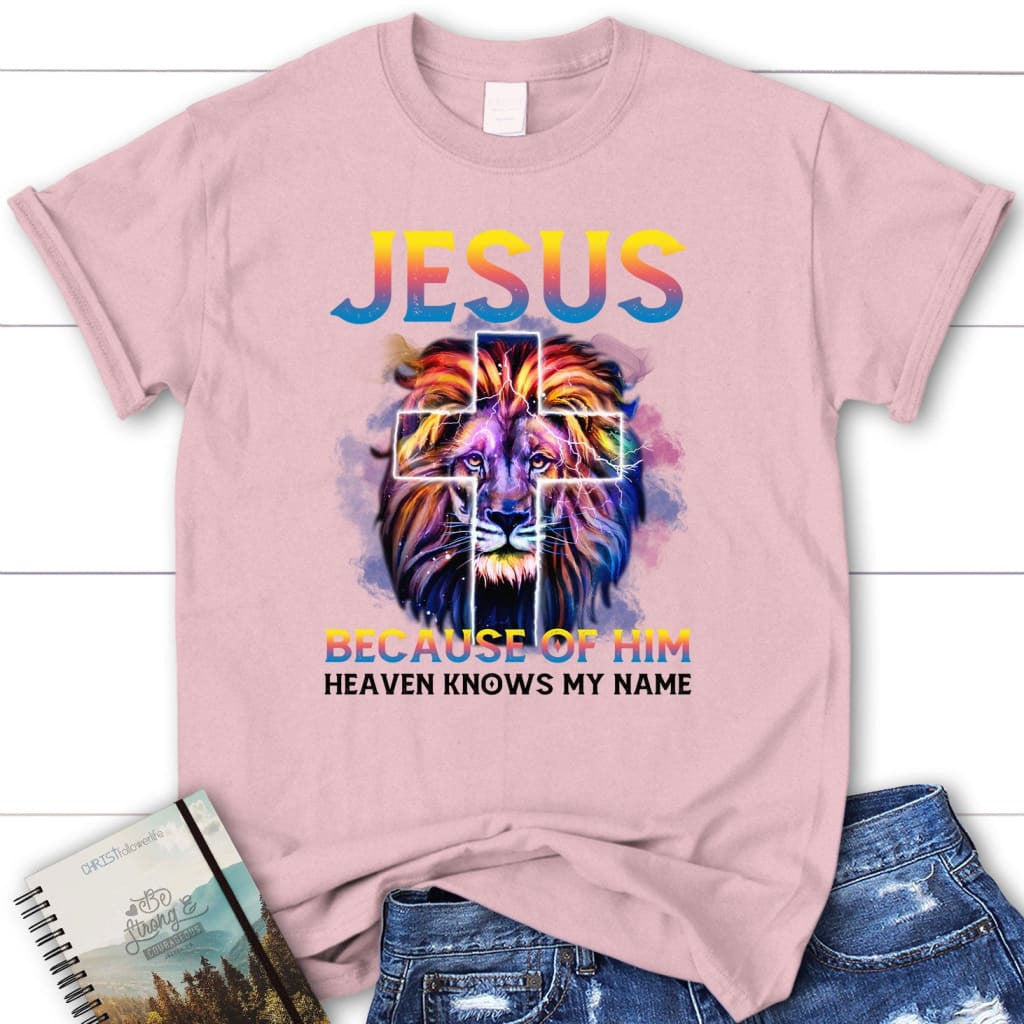 Jesus because of him heaven knows my name women's t-shirt, Jesus shirts