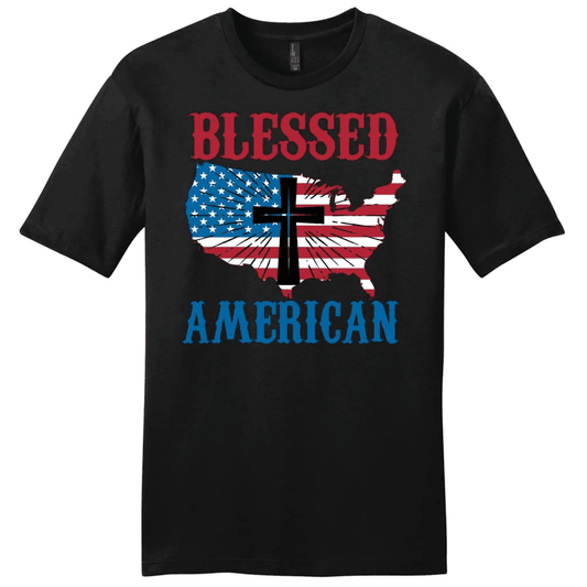 Patriotic Christian T-shirts: Blessed American cross men's Christian t-shirt