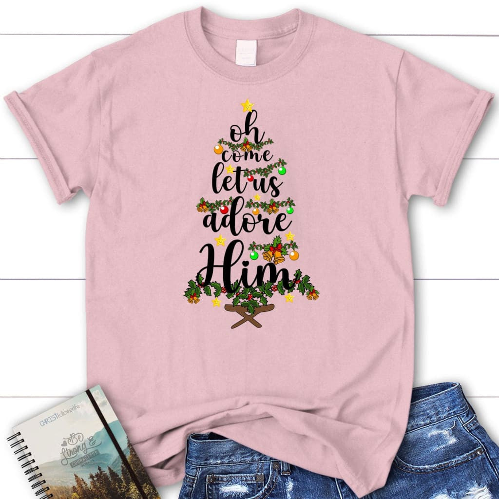 Oh come let us adore him Christmas Women's t shirt