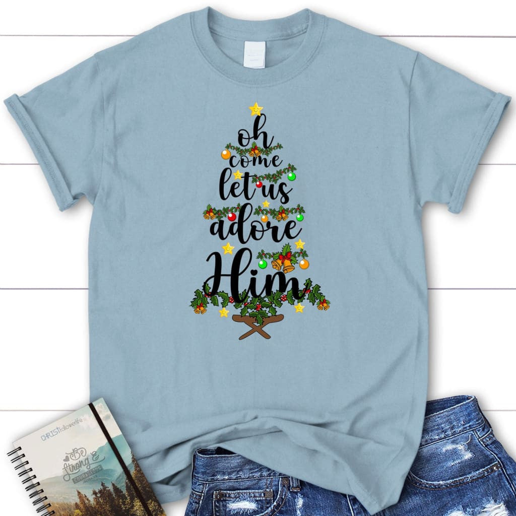 Oh come let us adore him Christmas Women's t shirt