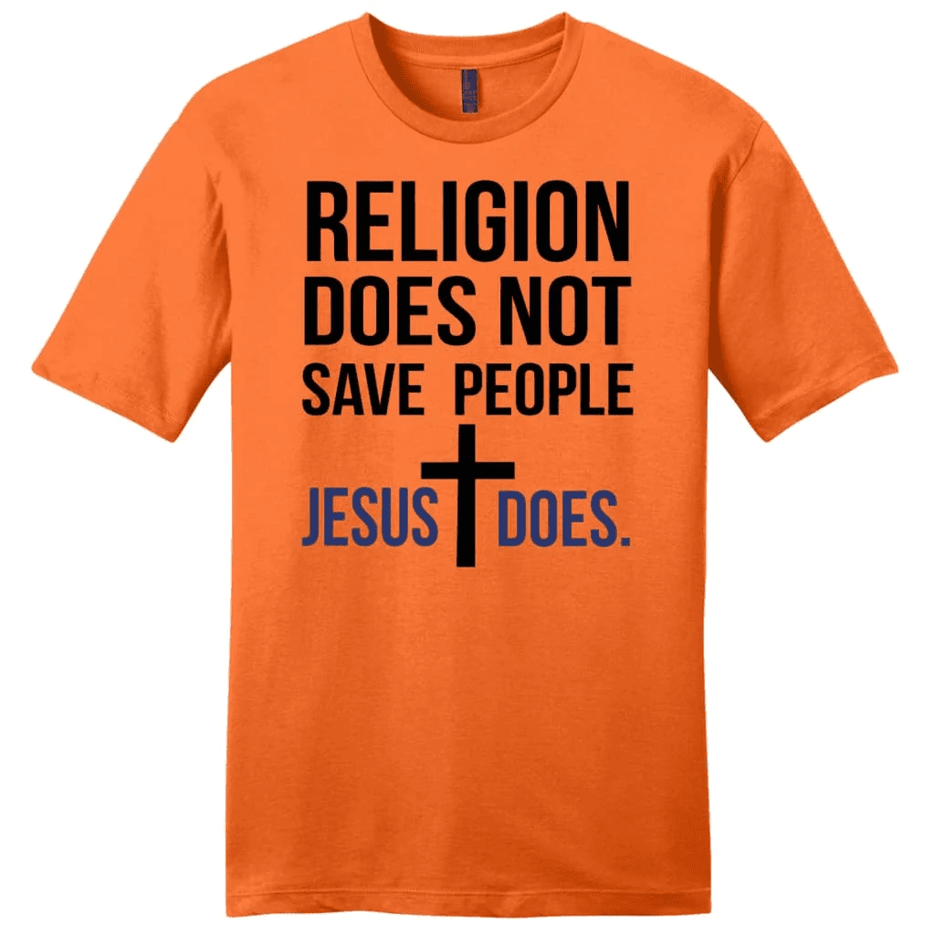 Christian tee shirts: Religion does not save people Jesus does men's t-shirt