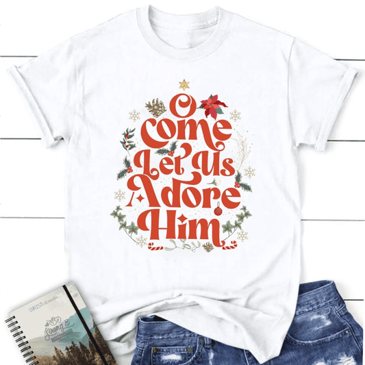 O come let us adore him Christmas leaf Women's t-shirt
