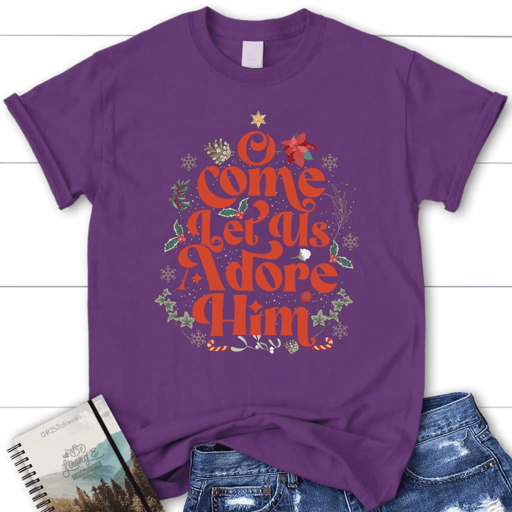 O come let us adore him Christmas leaf Women's t-shirt