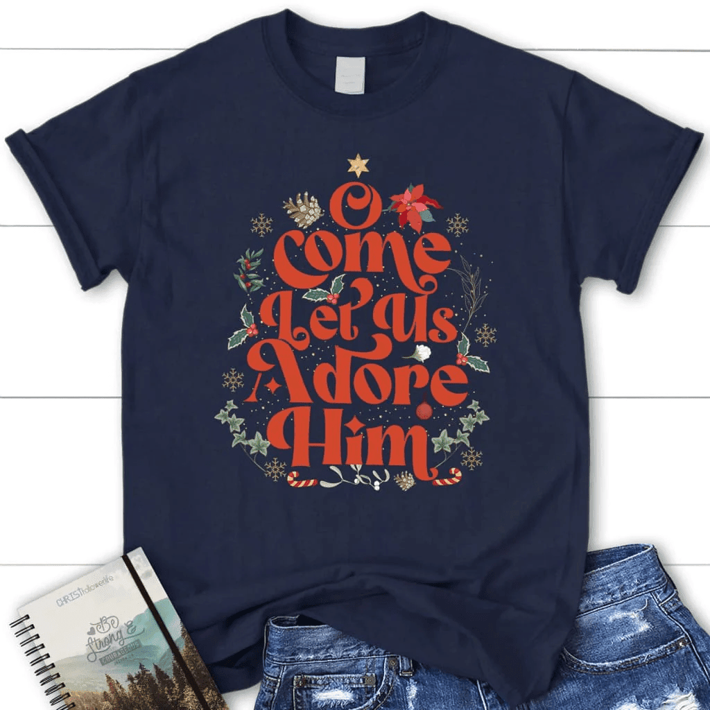 O come let us adore him Christmas leaf Women's t-shirt