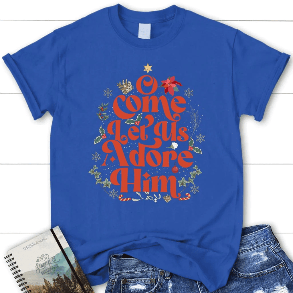 O come let us adore him Christmas leaf Women's t-shirt