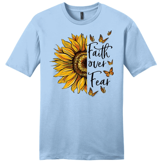 Christian tee shirts: Faith over fear Butterfly Sunflower men's t-shirt