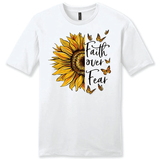 Christian tee shirts: Faith over fear Butterfly Sunflower men's t-shirt
