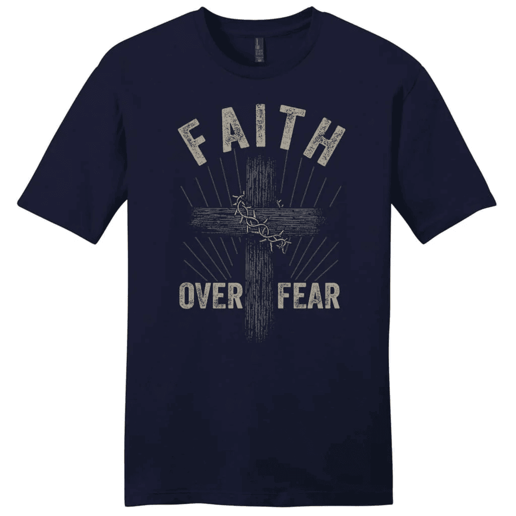 Men's Christian t-shirts: Faith over fear crown of thorns cross t-shirt