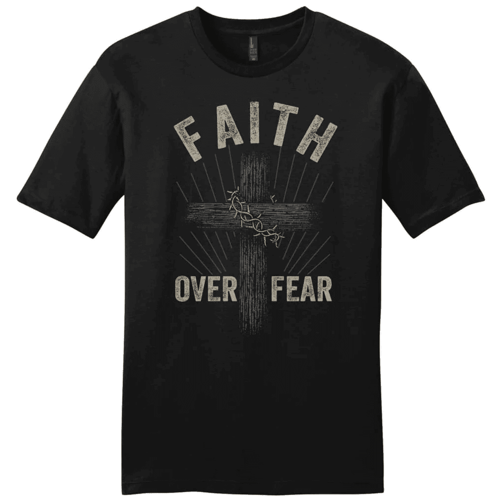 Men's Christian t-shirts: Faith over fear crown of thorns cross t-shirt