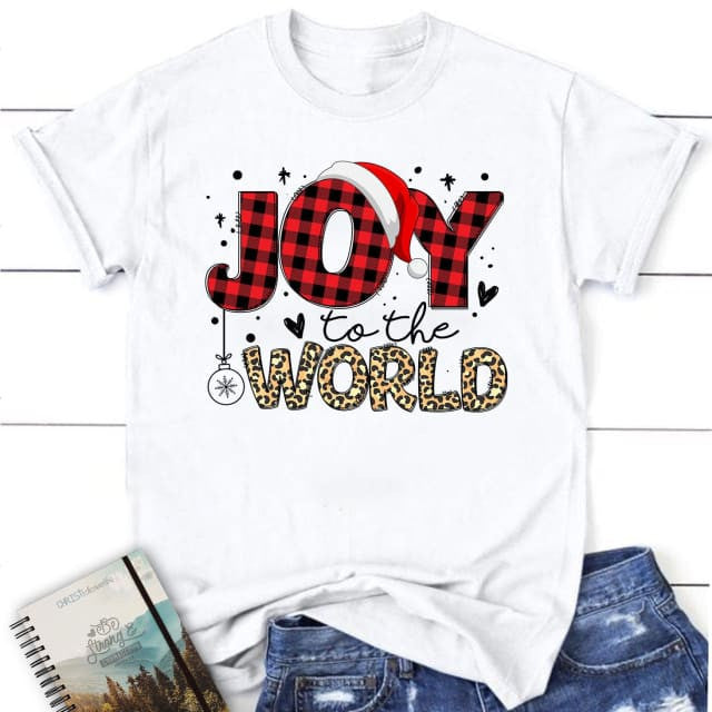 Joy to the world, Buffalo plaid leopard, Christmas Women's t-shirt