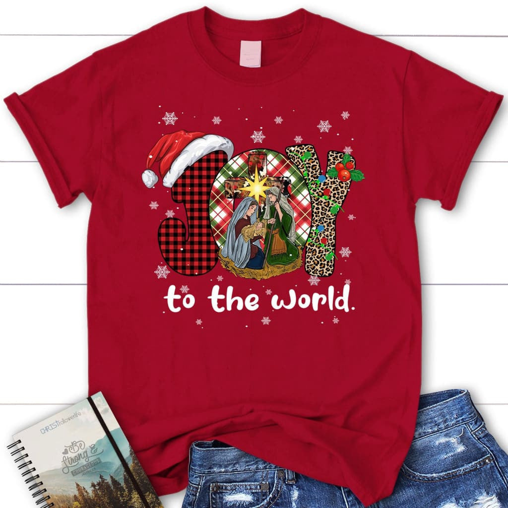 Joy to the world Buffalo plaid leopard Women's t-shirt