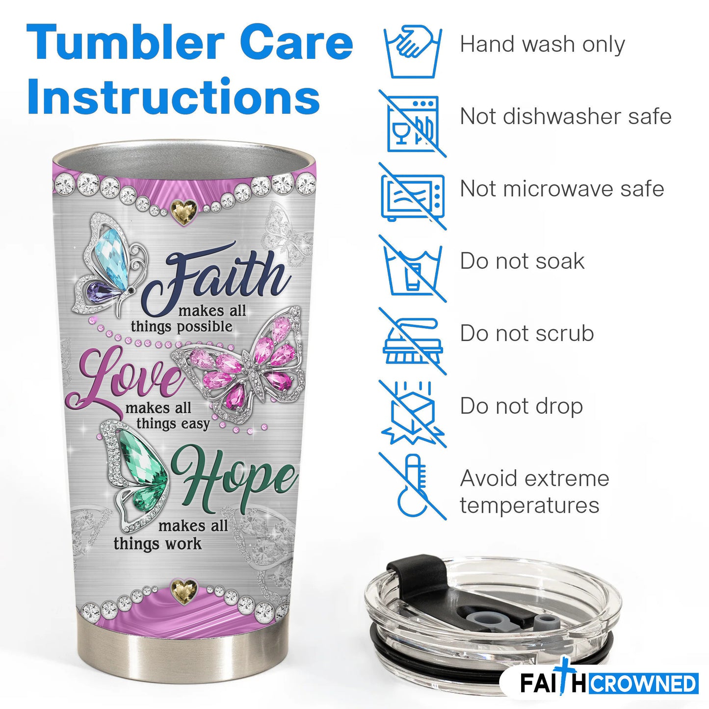 Faith Hope Love Personalized Tumbler