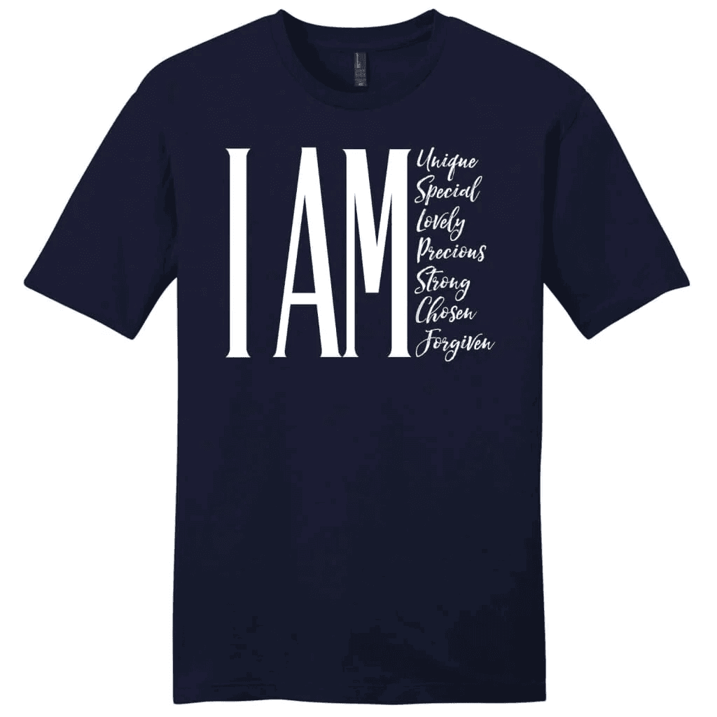 I am unique special lovely precious strong chosen forgiven men's Christian t-shirt