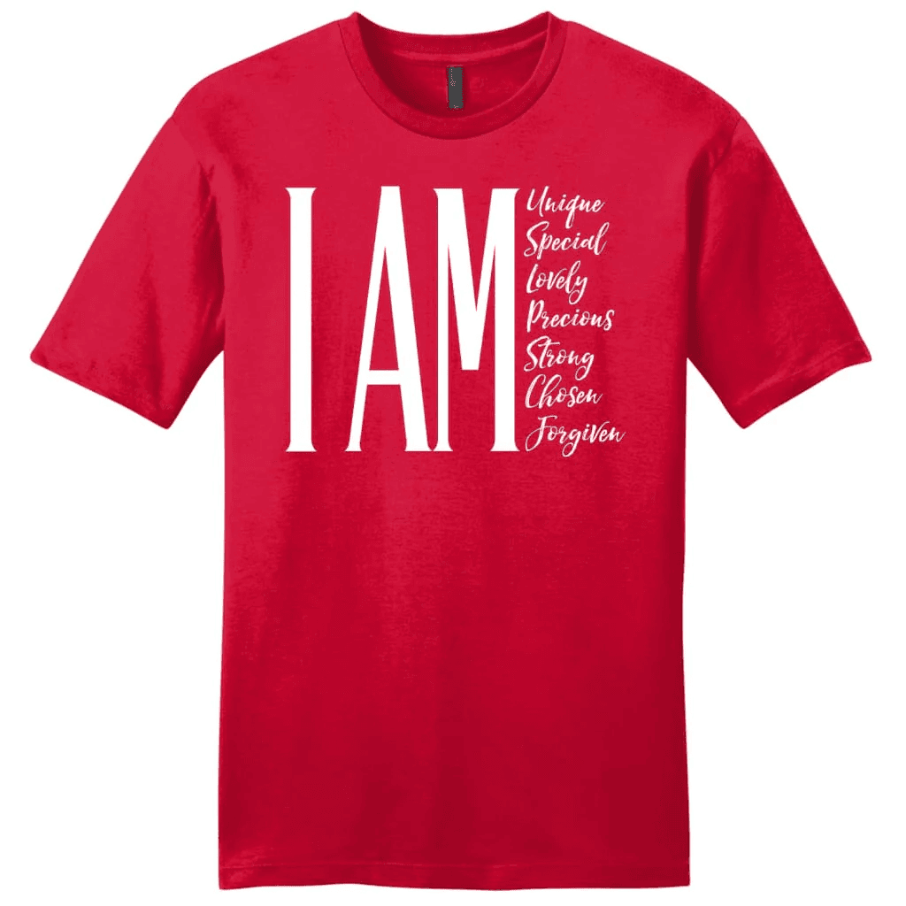 I am unique special lovely precious strong chosen forgiven men's Christian t-shirt