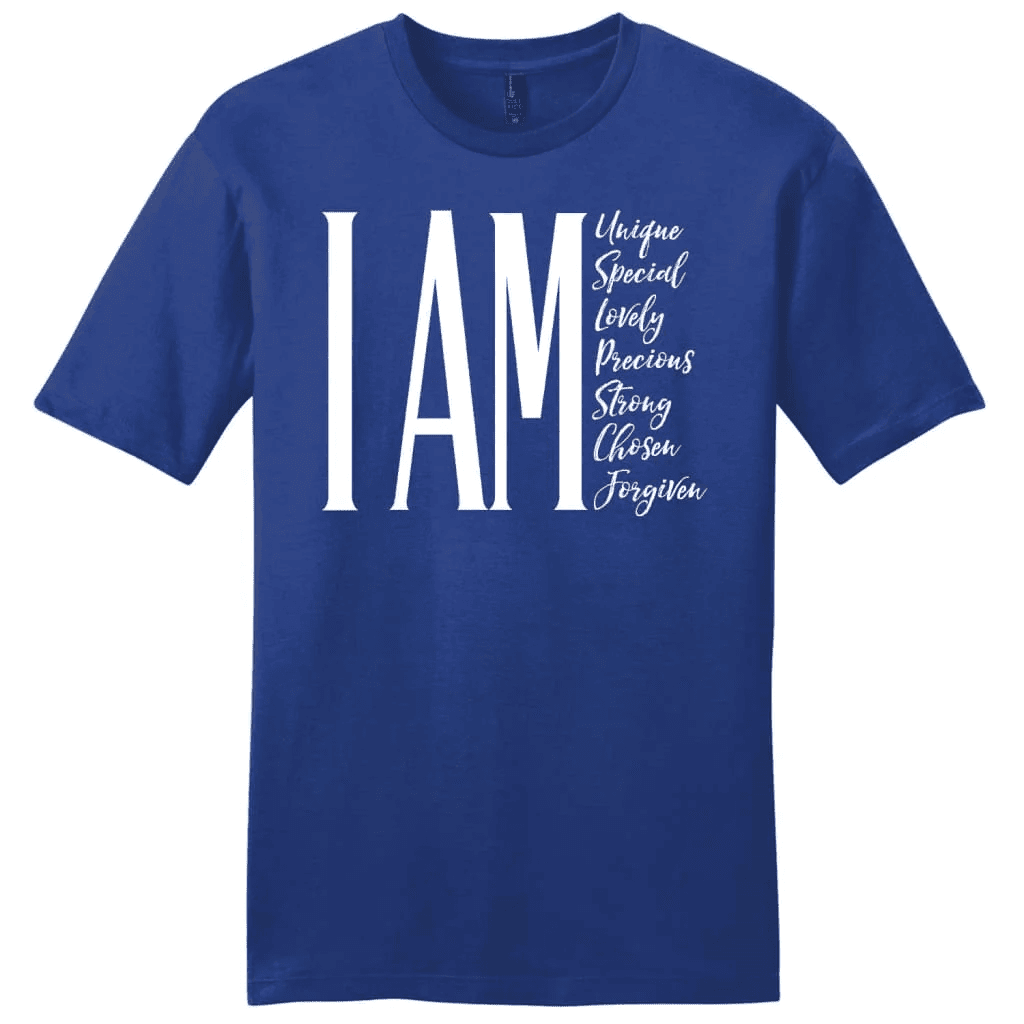 I am unique special lovely precious strong chosen forgiven men's Christian t-shirt