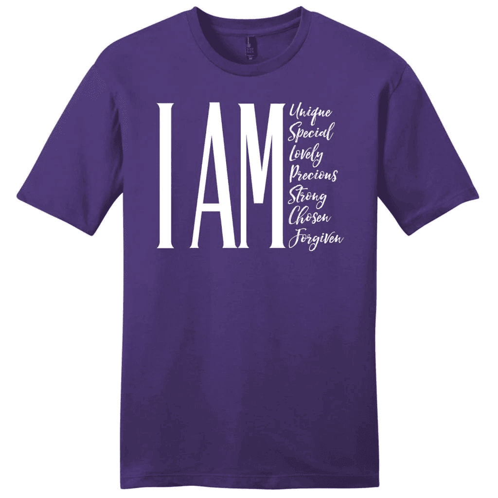 I am unique special lovely precious strong chosen forgiven men's Christian t-shirt