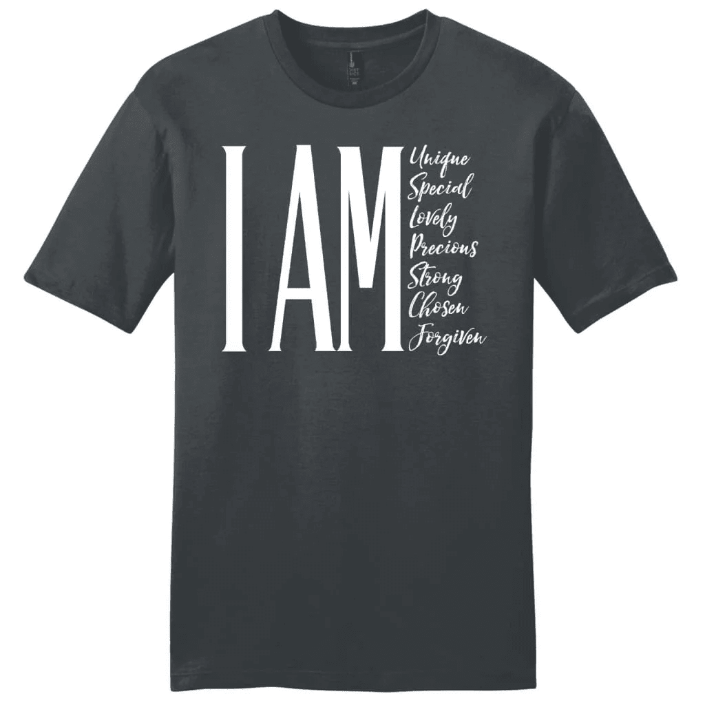 I am unique special lovely precious strong chosen forgiven men's Christian t-shirt