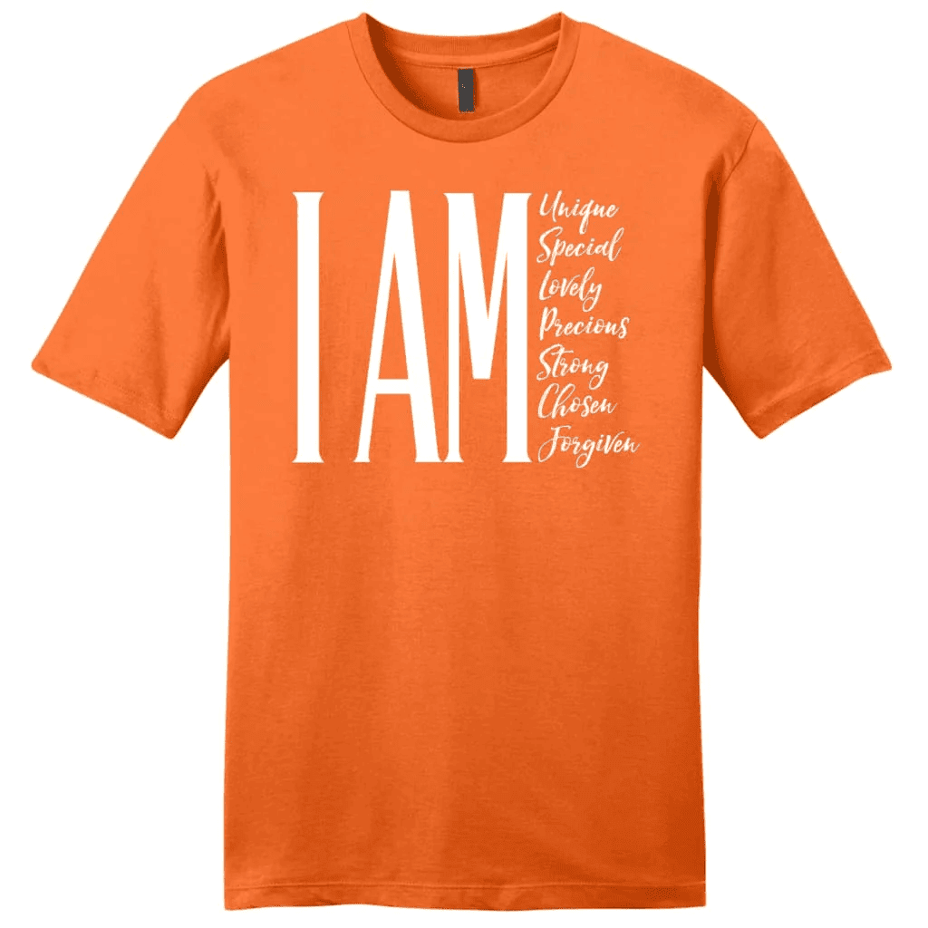I am unique special lovely precious strong chosen forgiven men's Christian t-shirt