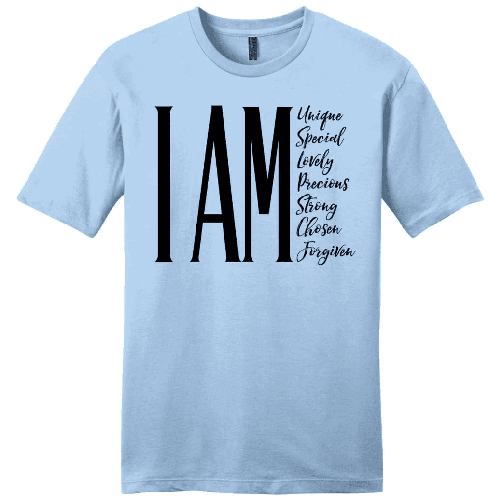 I am unique special lovely precious strong chosen forgiven men's Christian t-shirt