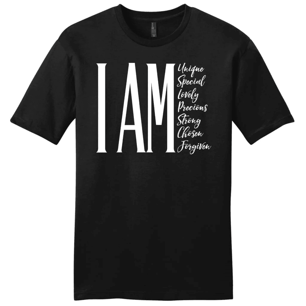 I am unique special lovely precious strong chosen forgiven men's Christian t-shirt