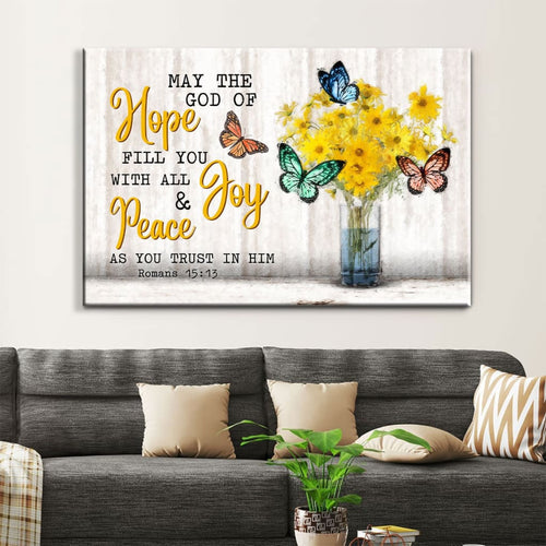 Butterflies flowers May the hope God of hope Romans 15:13 wall art canvas