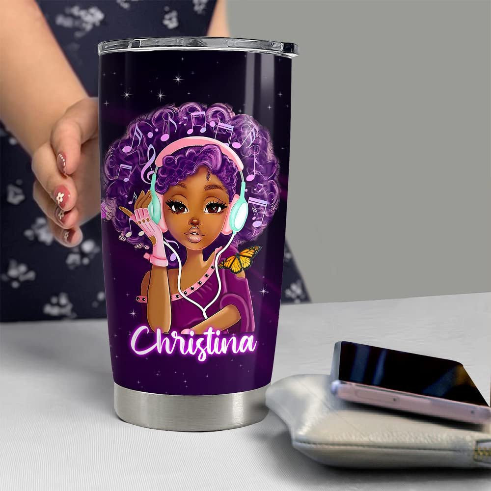 Personalized Black Queen Tumbler Black Girl Faith Afro Girl Women