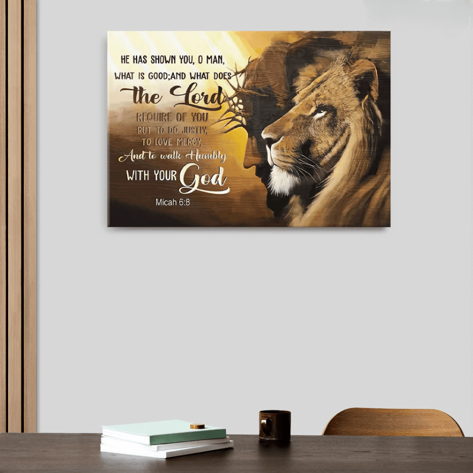 Jesus Lion Of Judah - Walk Humbly With Your God Micah 68 Bible Verse Canvas Wall Art - Christian Wall Decor