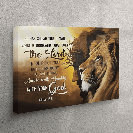 Jesus Lion Of Judah - Walk Humbly With Your God Micah 68 Bible Verse Canvas Wall Art - Christian Wall Decor