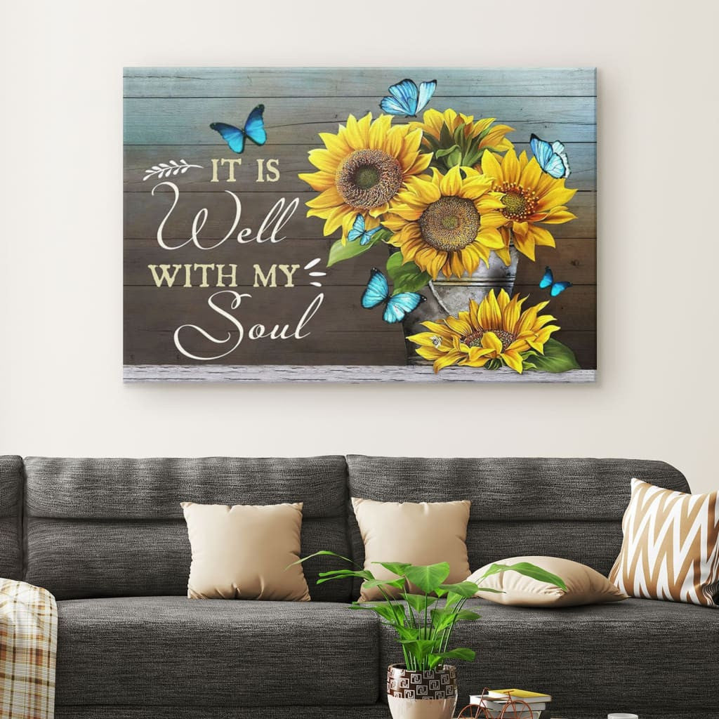 Christian wall art: It is well with my soul butterfly sunflower canvas art