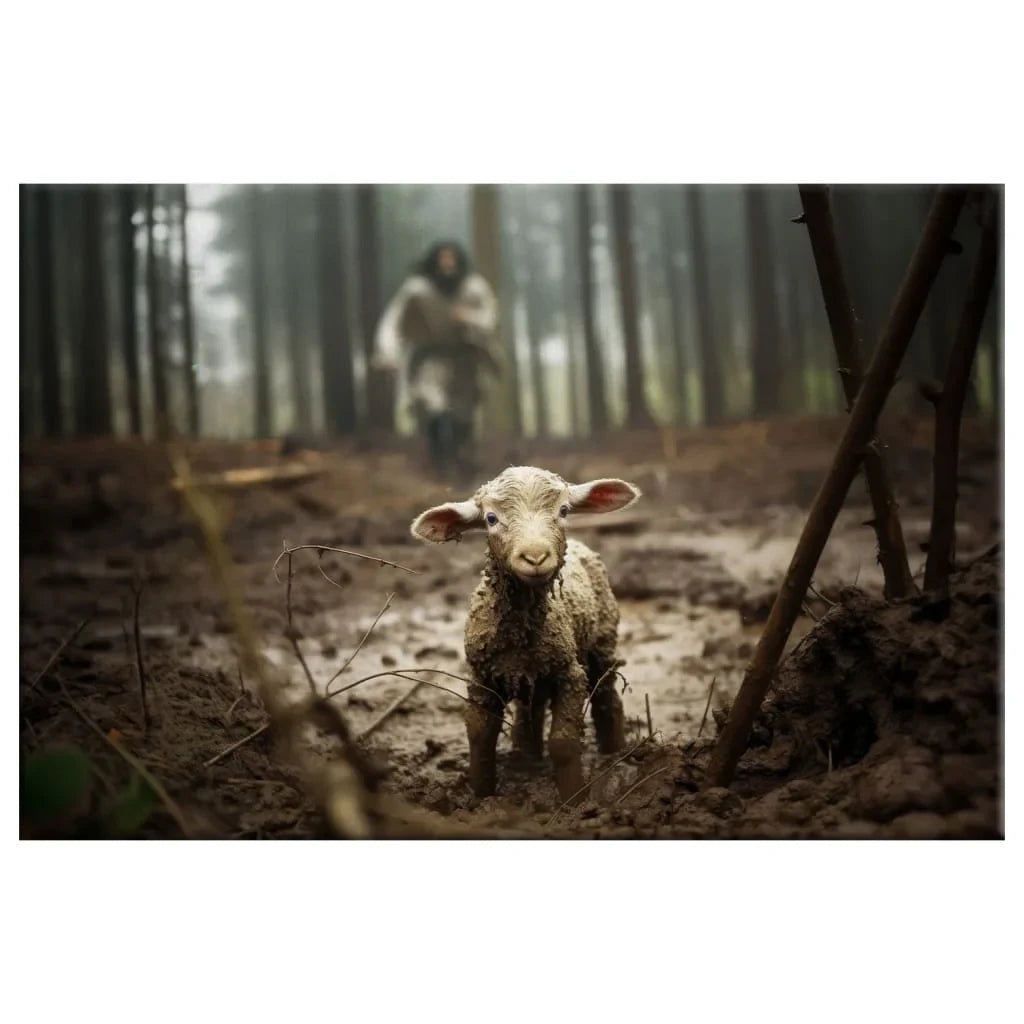 Jesus Running After a Lost Lamb, Jesus Lamb of God, Wall Art Canvas