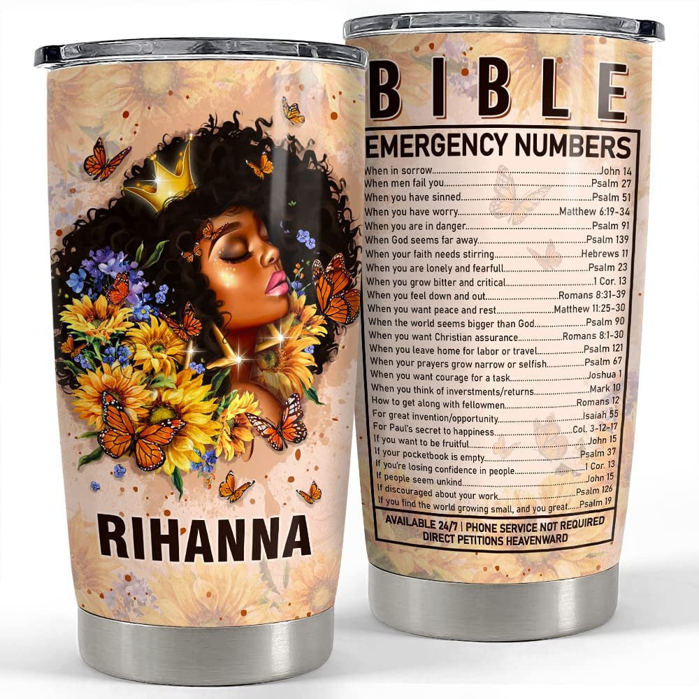 Personalized Black Queen Tumbler Black Women Bible Faith Afro Girl