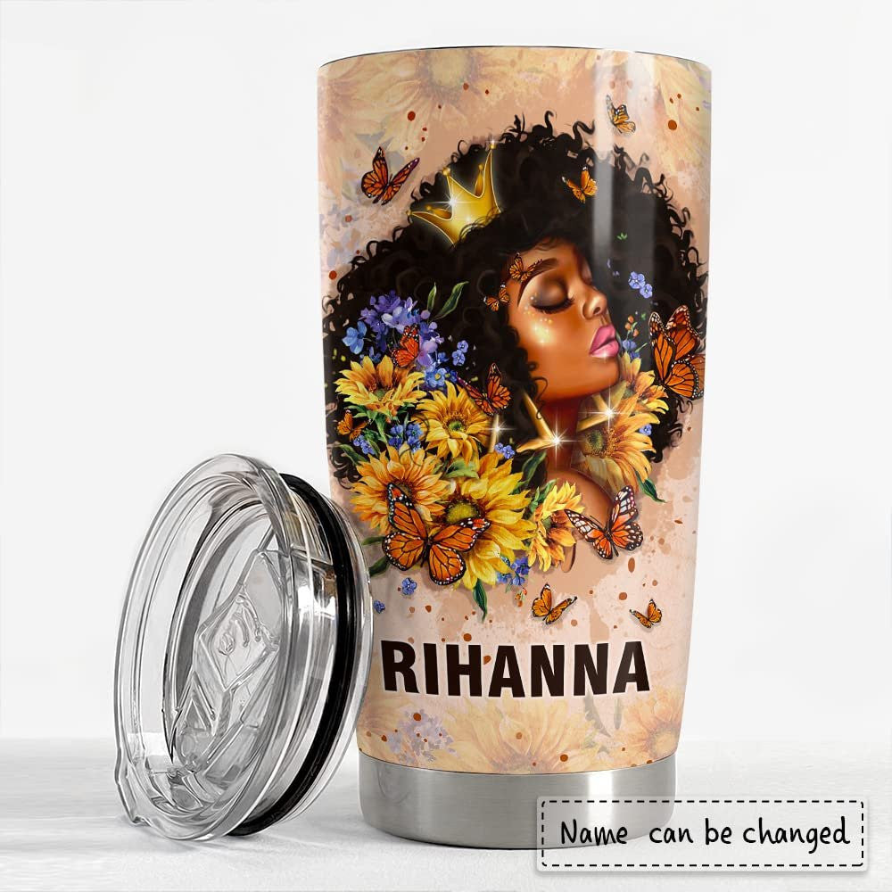Personalized Black Queen Tumbler Black Women Bible Faith Afro Girl