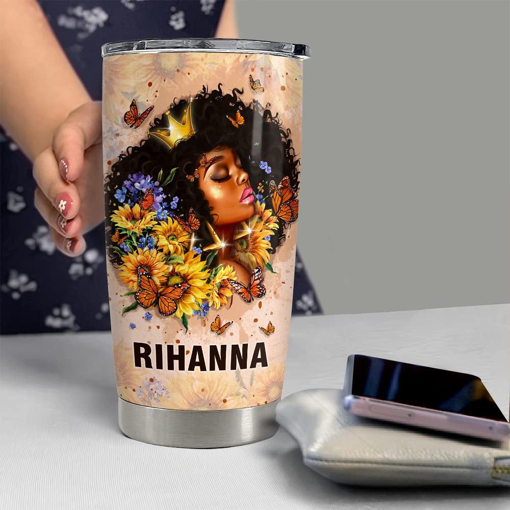 Personalized Black Queen Tumbler Black Women Bible Faith Afro Girl