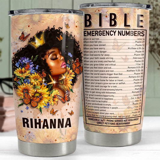 Personalized Black Queen Tumbler Black Women Bible Faith Afro Girl