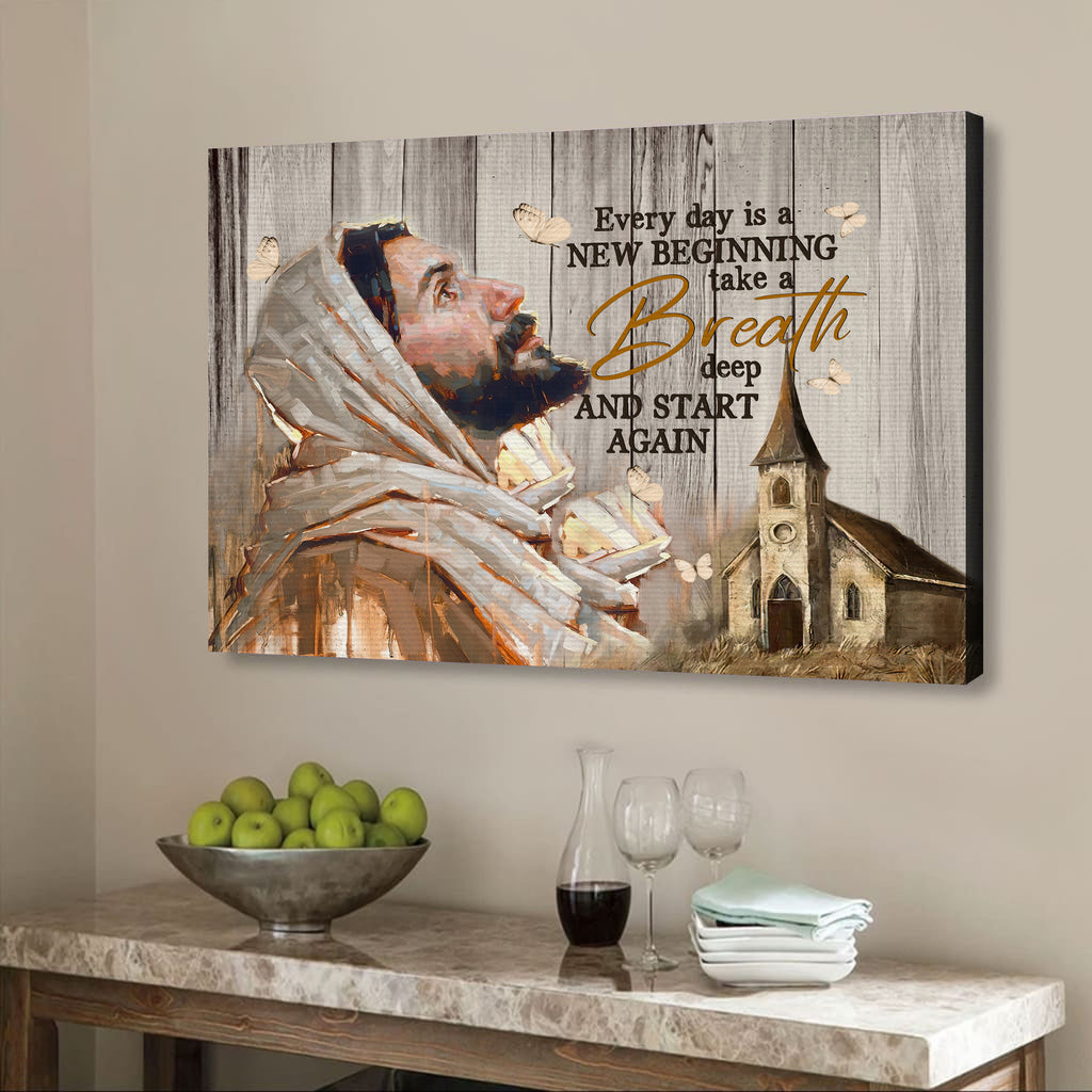 Every day is a new beginning butterfly flower Christian New wall art canvas print