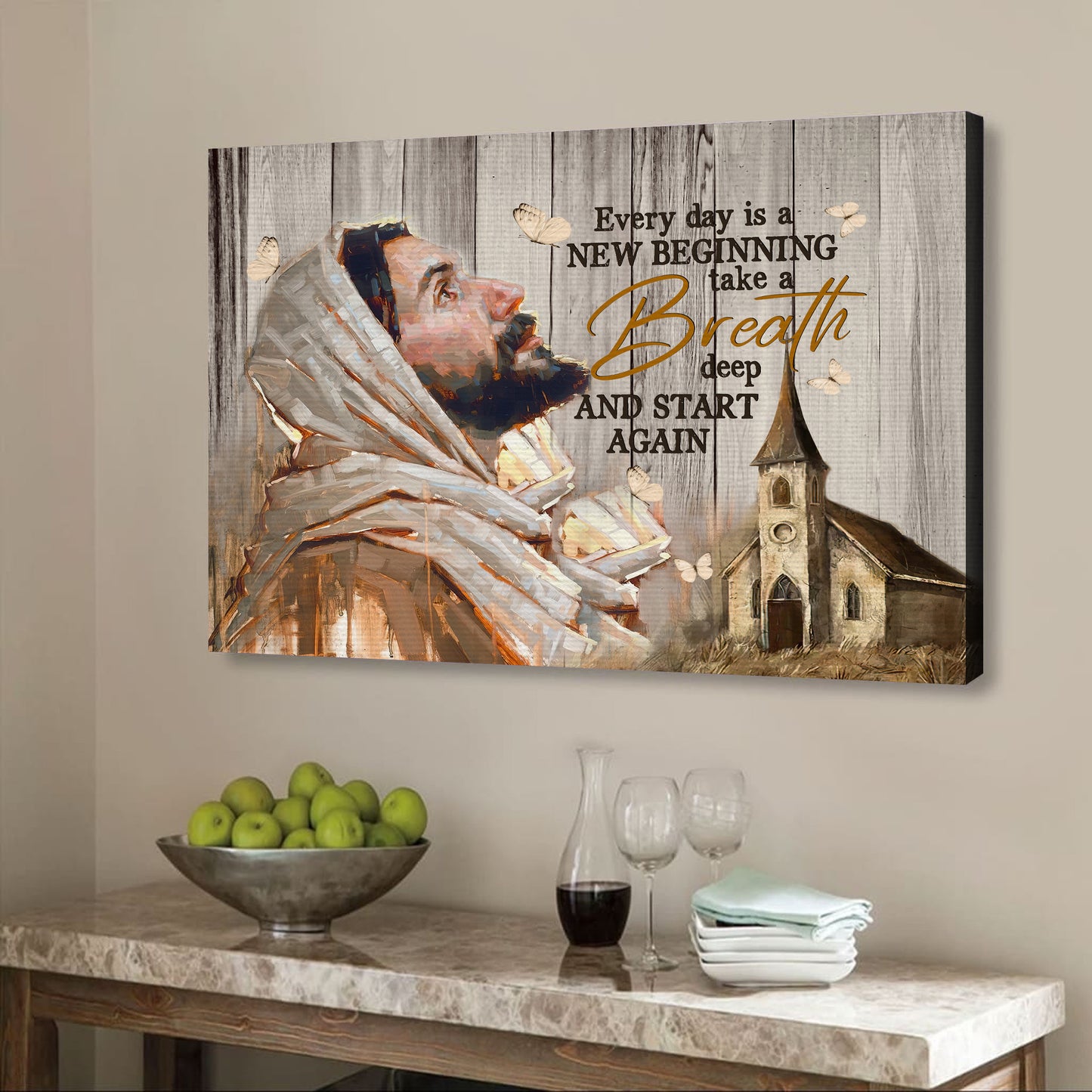 Every day is a new beginning butterfly flower Christian New wall art canvas print