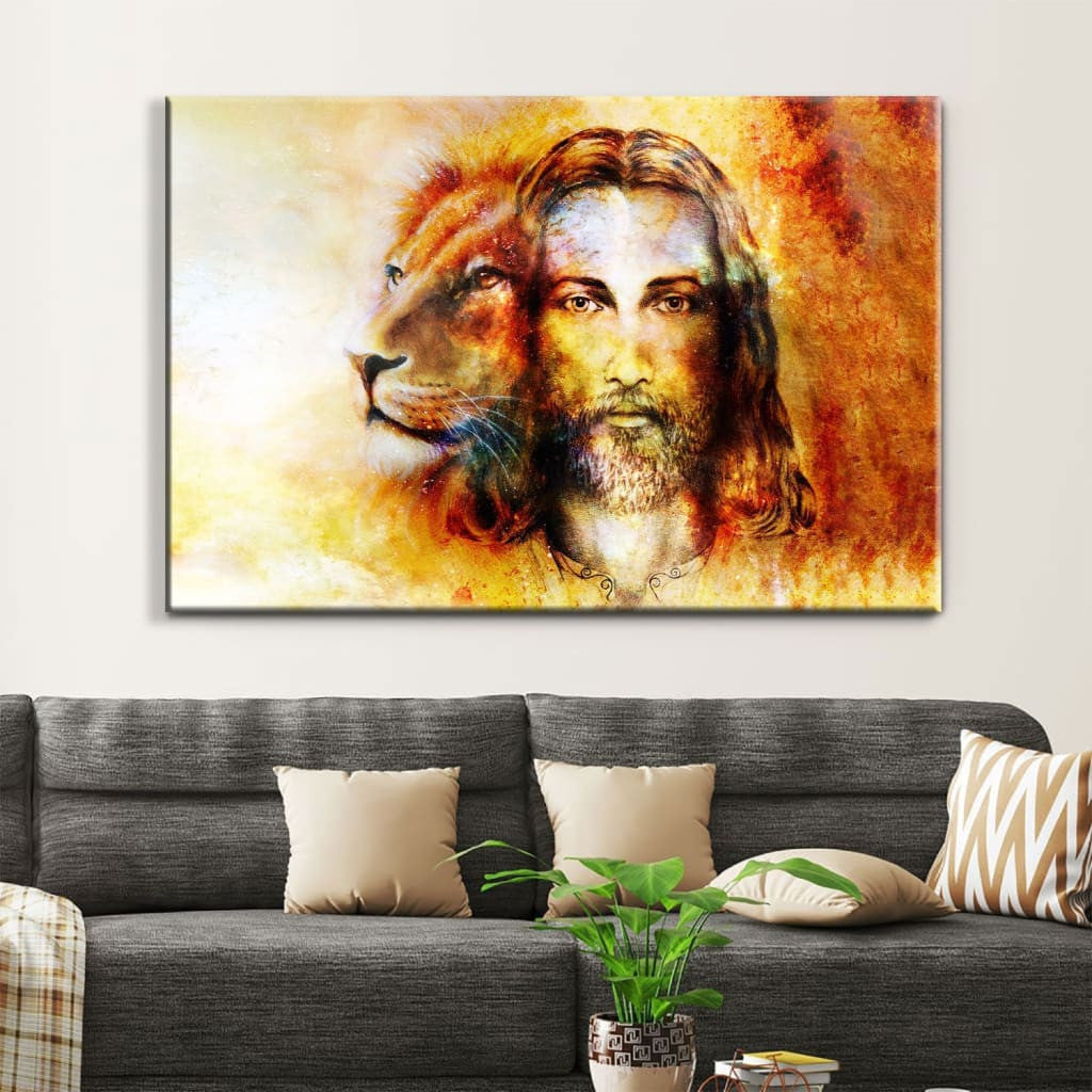 The Lion of Judah Jesus Christ Wall Art Canvas, Jesus and Lion Picture