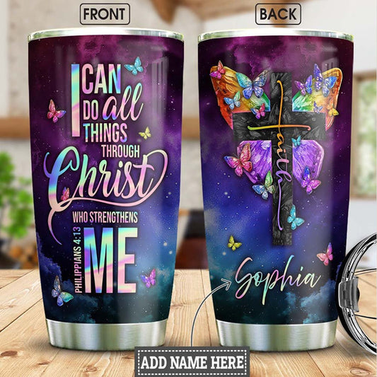 Faith Butterfly Personalized Stainless Steel Tumbler