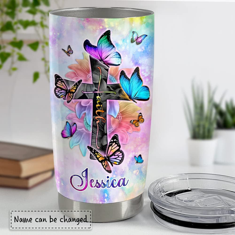 Personalized Christian Tumbler Bible Butterfly