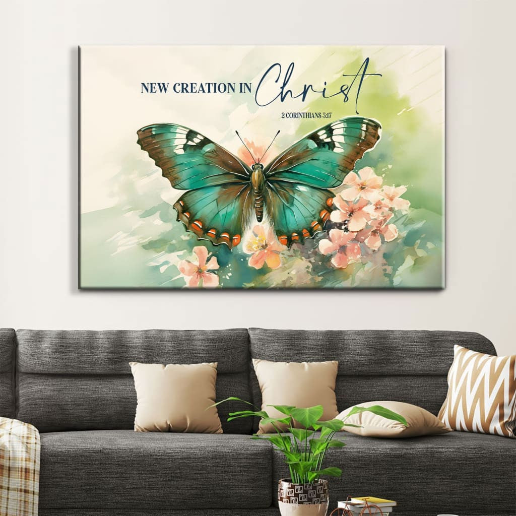 2 Cor 5:17 New Creation in Christ, Butterfly Flowers, Christian Wall Art Canvas