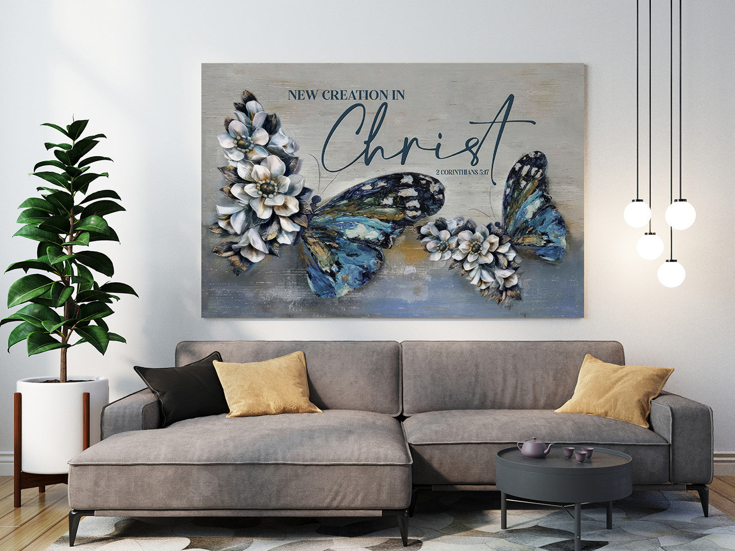 2 Cor 5:17 New creation in Christ wall art canvas, Butterflies Christian wall decor