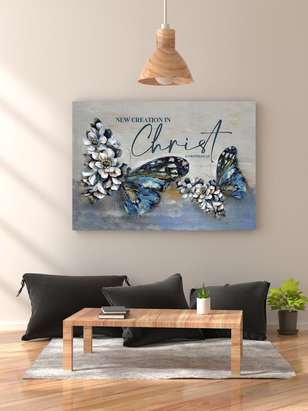 2 Cor 5:17 New creation in Christ wall art canvas, Butterflies Christian wall decor